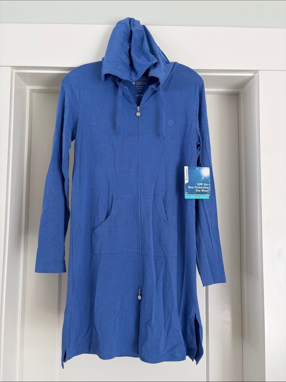 NWT Coolibar Women's cabana hoodie. Full zip. Pockets. Periwinkle blue. UPF 50